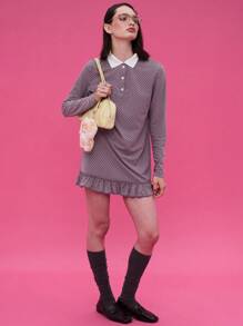 COUREZ Rugby Polo Shirt Mini Dress With Frill Hem /Y2K Going Out Outfits Fall Women Clothes Fall Clothes Cute Winter Clothes Back To School Date Outfits