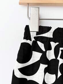 EMERY ROSE 女式黑白几何松紧腰阔腿休闲印花裤，秋冬 - 白色 - 查看 7