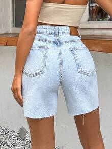 EURMUSE 100%Cotton Rigid, Back Label And Washing Detailed Short - Light Wash - View 2