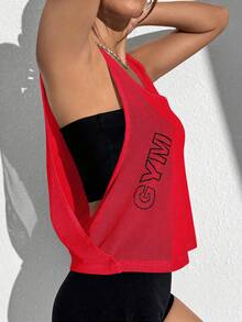 Core Rhythm Áo ba lỗ thể thao in chữ rộng rãi thoải mái dành cho nữ - Fiery Red - Xem 1