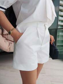 Durrani Popal Women's Wide-Leg Shorts With Rolled Hemline - White - View 4