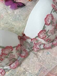 Snug Zone 花卉刺绣带钢圈衬垫文胸，撞色，提升和聚拢，浪漫田园风，优雅女士内衣 - 粉色 - 查看 4