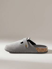 Solecia 女士时尚厚底拖鞋，圆头方扣，配套鞋子 - 灰色 - 查看 2