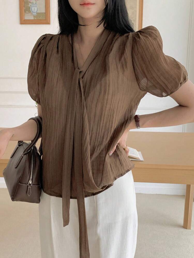 New Autumn/Winter Casual Sheer Women Short Sleeve Shirt