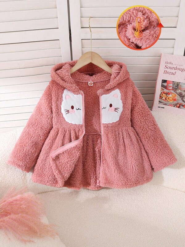 Young Girl' Fashionable Cute Hooded Sweater, Korean Style Warm Fuzzy Jacket, Versatile Winter Outfit Fall