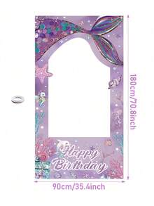 美人鱼相框背景，紫色美人鱼尾巴生日横幅，海洋主题镂空装饰，摄影道具，生日派对装饰，迎婴派对，海底主题 - 彩色 - 查看 2