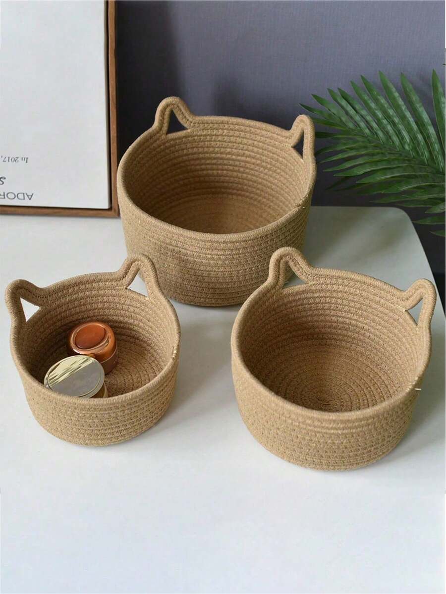 Giỏ đựng đồ bằng dây thừng thiết kế hình mèo dệt tay cho phòng khách, phòng ngủ, bàn làm việc, đầu giường, bốn màu tùy chọn, chậu trồng cây có khung kim loại, giỏ treo bằng dây thừng phong cách Bohemian hiện đại, điểm nhấn bằng mây tự nhiên cho trang trí sân hiên theo phong cách ven biển, cho ngày tựu trường - kaki - Xem 1