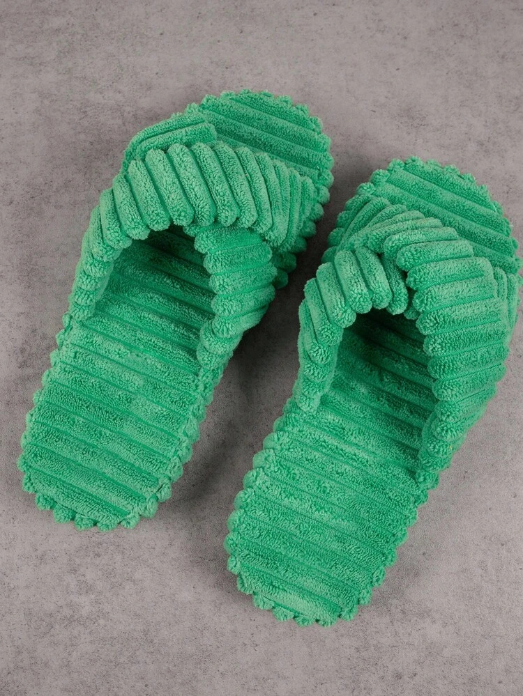 Round Toe Corduroy Detail Slip On Slides