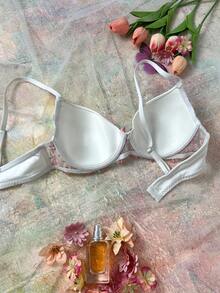 Snug Zone 花卉刺绣带钢圈衬垫文胸，撞色，提升和聚拢，浪漫田园风，优雅女士内衣 - 粉色 - 查看 2