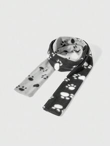 ROMWE Anime 1 件可爱猫爪图案围巾，冬季厚实温暖柔软围巾，个性化黑灰拼接长围巾，适合日常搭配 - 彩色 - 查看 1