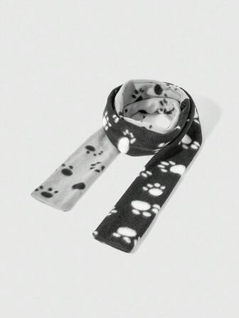 Anime 1pc Cute Cat Paw Pattern Scarf, Thick Warm Soft Scarf For Winter, Personalized Black & Grey Splice Long Scarf, Suitable For Daily Matching