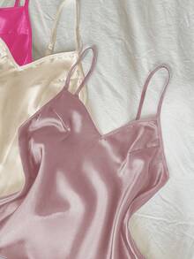 LuxeNights Bộ 3 món/Bộ trang phục phối ren lụa giả màu tương phản - Nhiều màu - Xem 5