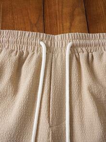 Manfinity NXTstreet 男士束腰口袋短褲，寬鬆休閒板麻綠色度假波霸風格 - 卡其色 - 查看 4