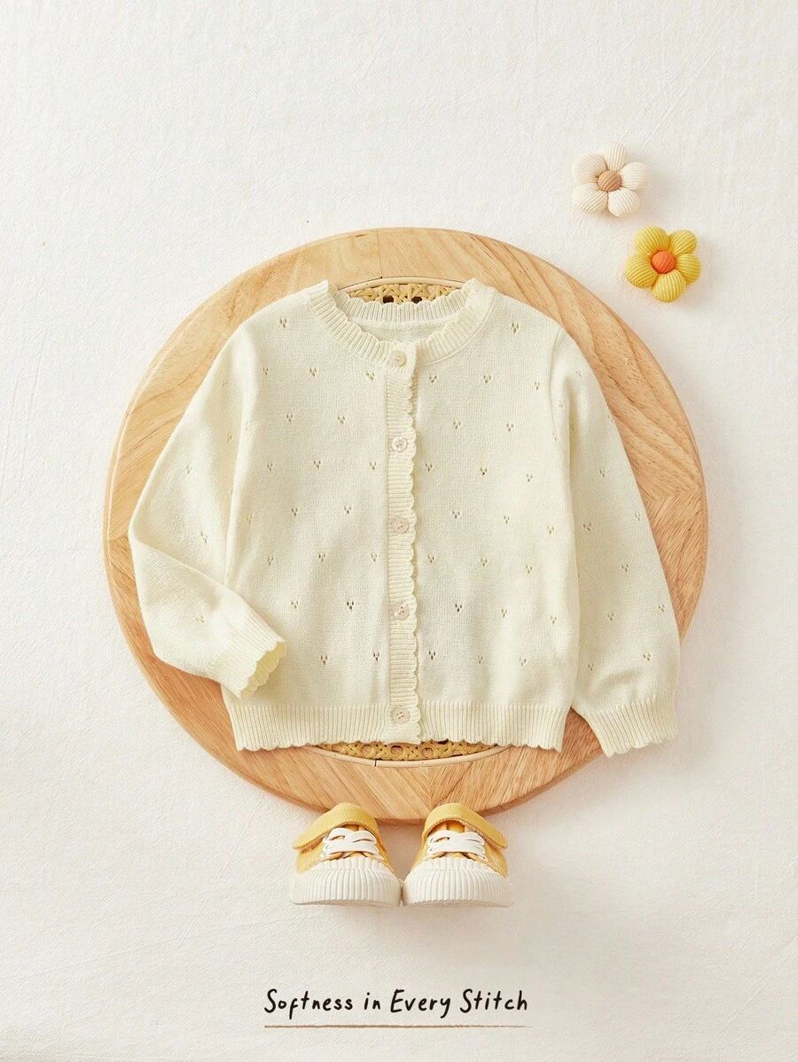 Cozy Pixies 女婴休闲长袖荷叶边针织开衫，春/秋 - 杏色 - 查看 1