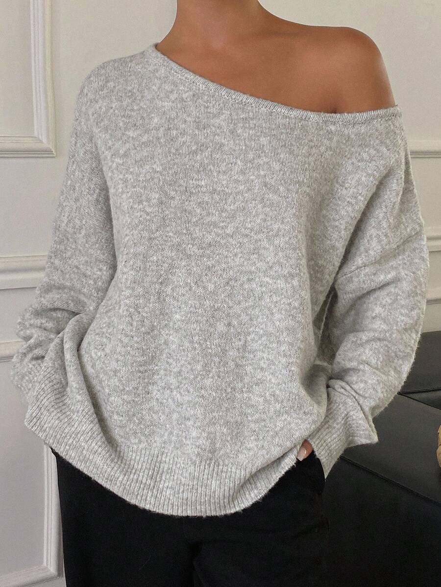 Livesso Autumn/Winter New Loose Casual Slouchy Shoulder Design Women Sweater