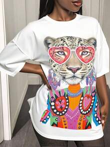 BamGleam 女士圆领短袖T恤，夏季时尚 - 白色 - 查看 4