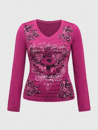 J-Fashion Y2K Grunge Vintage Heart Wing Fitted T-Shirt