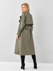 Miaspire Medellånga anti-rynktyg trenchcoat för kvinnor, vår/höst - Armé Grön - Visa 2