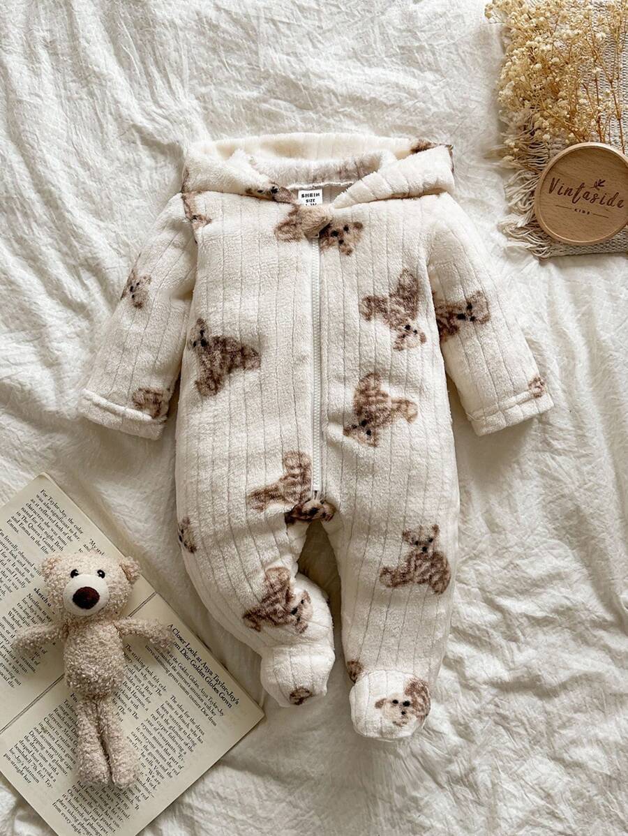 Vintaside Kids 新生儿简约时尚可爱波尔卡圆点长袖连帽羊毛连体衣家居服