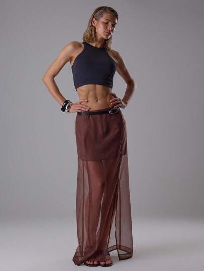 MUSERA Sheer Low Waisted Mini Skirt Underlayer Maxi Dress Classy Night Out Sexy Cute Coolgirl Streetwear Dawn