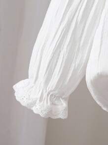 SHEIN 女童优雅百搭蕾丝边彼得潘领休闲长袖开衫衬衫，春秋季 - 白色 - 查看 4