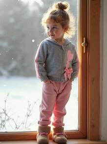 SHEIN 女婴时尚休闲刺绣心形图案连帽拉链夹克，秋冬