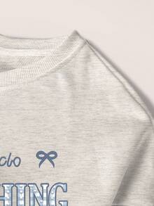 SHEIN 女式字母蝴蝶结印花圆领宽松长袖运动衫 - 淺灰色 - 查看 3