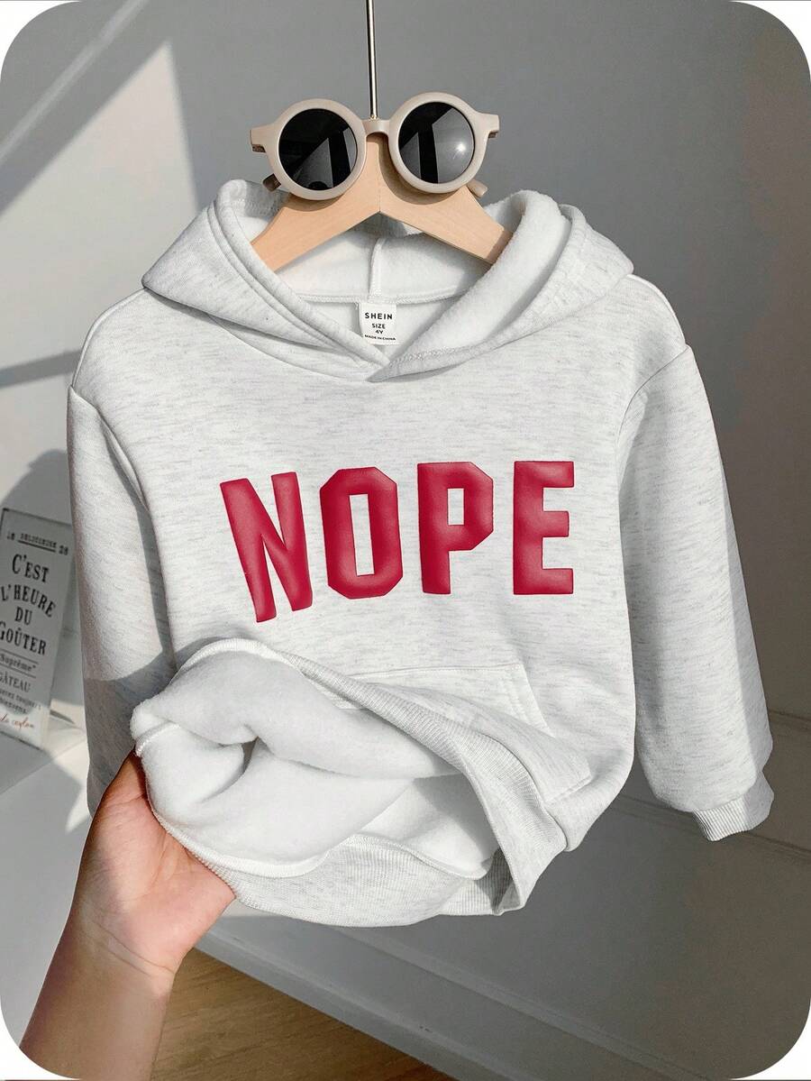 SHEIN بلوزة شبابية كاجوال مريحة متعددة الاستخدامات بطباعة ثلاثية الأبعاد مع كابوشون، مبطنة بقماش سميك، مناسبة للمدرسة