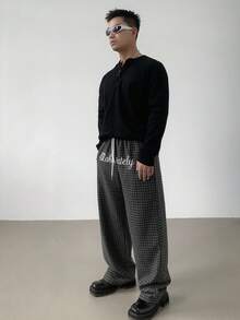 DAZY Pantalones de estilo callejero para hombres con bordado de letras y tela a cuadros de colores múltiples, para hombres en otoño - Multicolor - Ver 5