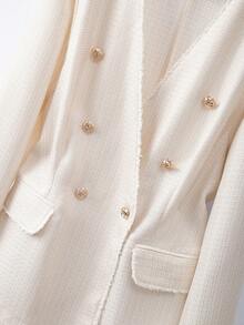 GlowEve CURVE 女士时尚优雅双排扣流苏夹克 - 米色 - 查看 3