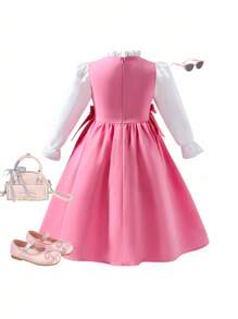Young Girl'Elegant Cute Sweet Dress,Blush Pink,Autumn,Formal,Party,Floral Collar,Pleated Bust,Elastic Cuff,Detachable Bow Waist Fall Winter Dress - Pink - View 2