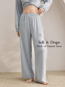 Ocili 女式秋季条纹直筒睡裤 - 藍色 - 查看 1