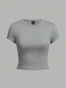 SHEIN EZwear 4 peças Camiseta Casual Feminina Slim de Gola Redonda de Manga Curta, Adequada para o Verão - Multicolorido - Ver 4