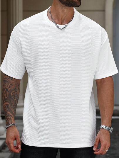 Manfinity Homme Camiseta Casual Solta de Manga Curta com Gola Redonda e Cor Sólida para Homens Plus Size