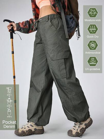 松紧腰带抽绳工装口袋宽松版型水洗牛仔裤