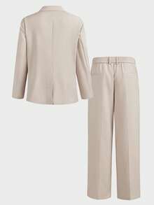 EASEVO Plus Size Men's Simple Business Commuter Single-Breasted Blazer And Suit Pants Set - Khaki - View 10