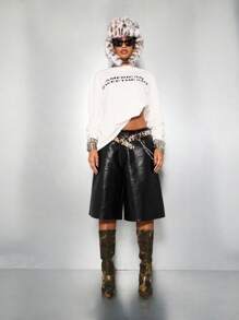 SUMWON WOMEN Áo thun tay dài oversize họa tiết in chữ Boyfriend Fit chất liệu cotton thoải mái mùa đông thu dạo phố thời trang cơ bản - trắng - Xem 5