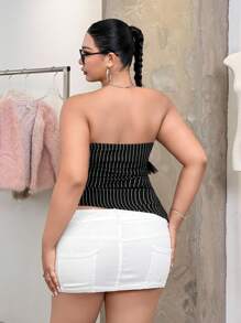 SHEIN EZwear Plus Size Sleeveless Slim Fit Black & White Striped Tube Top For Summer - Black and White - View 2