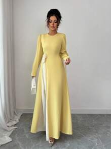 Selianne Women's Yellow Chiffon Patchwork Long Sleeve A-Line Dress Fall Cloth For Women - Yellow - View 3