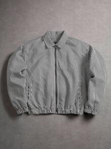 STYNVO 男士长袖休闲条纹夹克，秋季款 - 黑與白 - 查看 2