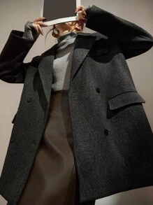 DAZY 女士宽松大衣，保暖内衬，休闲商务通勤优雅办公装，秋冬季 - 灰色 - 查看 2