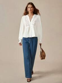 Chiquease Autumn Fashion Embroidered Bohemian Blouse For Women All White Fall Cloth For Women - White - View 6