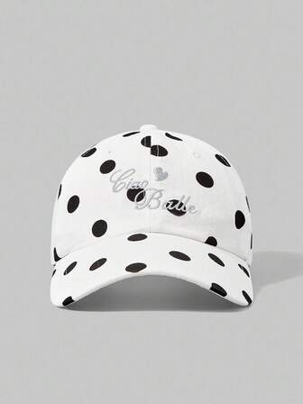 Anime Cappellino da baseball con ricamo a cuore e stampa casuale a pois, cappello di moda versatile per protezione solare adatto per vacanze, feste, shopping, servizi fotografici