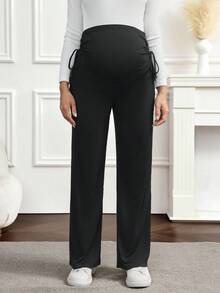 SHEIN 系腰褶皱全长孕妇裤 - 黑色 - 查看 7