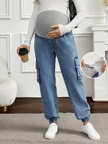 SHEIN 孕婦牛仔褲 - 淺色水洗藍 - 查看 4