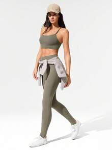 GLOWMODE 31英寸FeatherFit™弹力大步裤，柔软舒适，吸汗排汗，低冲击瑜伽普拉提工作室日常休闲装 - 棕色 - 查看 7