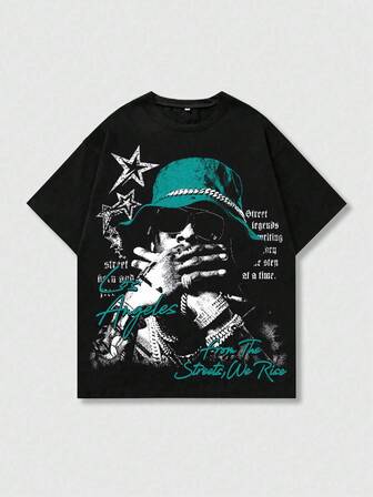 Grunge Punk Men's Printed Short Sleeve T-Shirt, Suitable For Spring/Summer Everyday Wear, 2000s Style