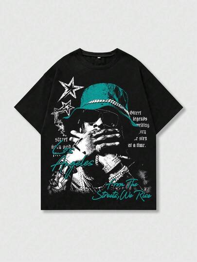 Grunge Punk قميص تي شيرت قصير الأكمام مطبوع، مناسب للارتداء اليومي في الربيع والصيف، بطراز عقد 2000