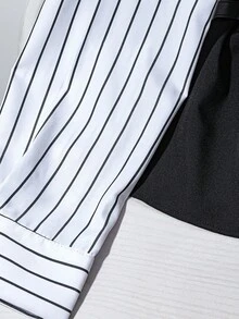 Franclia Camicia elegante da donna a righe a maniche lunghe 2 in 1