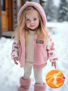 SHEIN Playful Pals 女宝宝休闲加厚豹纹连帽羊毛外套，秋冬